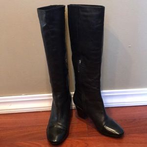 DKNY black leather boots with silver heel detail